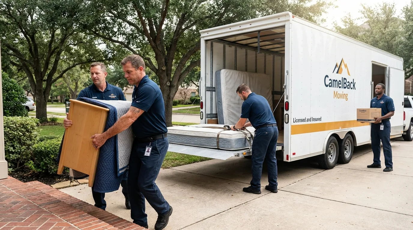 Crew loading residential truck for cross-state move from Perry, NY